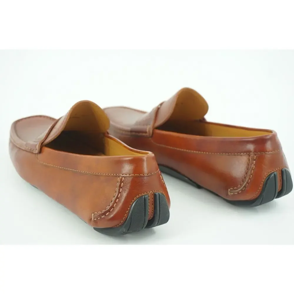 Magnanni Vance Penny Driving Loafers SZ 8 Cognac brown Leather $350 Slip On